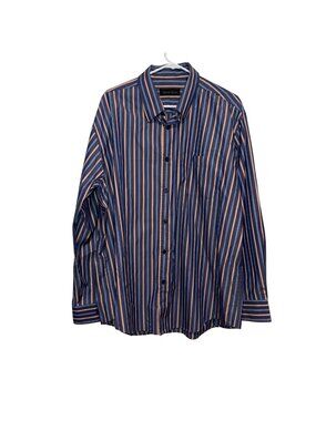 Kenneth Roberts Platinum Men XXL Striped Button-Up Shirt Blue Orange Long Sleeve